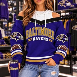 Baltimore Ravens Hooded Off The Shoulder Sweatshirt