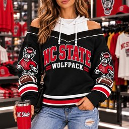 NC State Wolfpack Hooded Off The Shoulder Sweatshirt