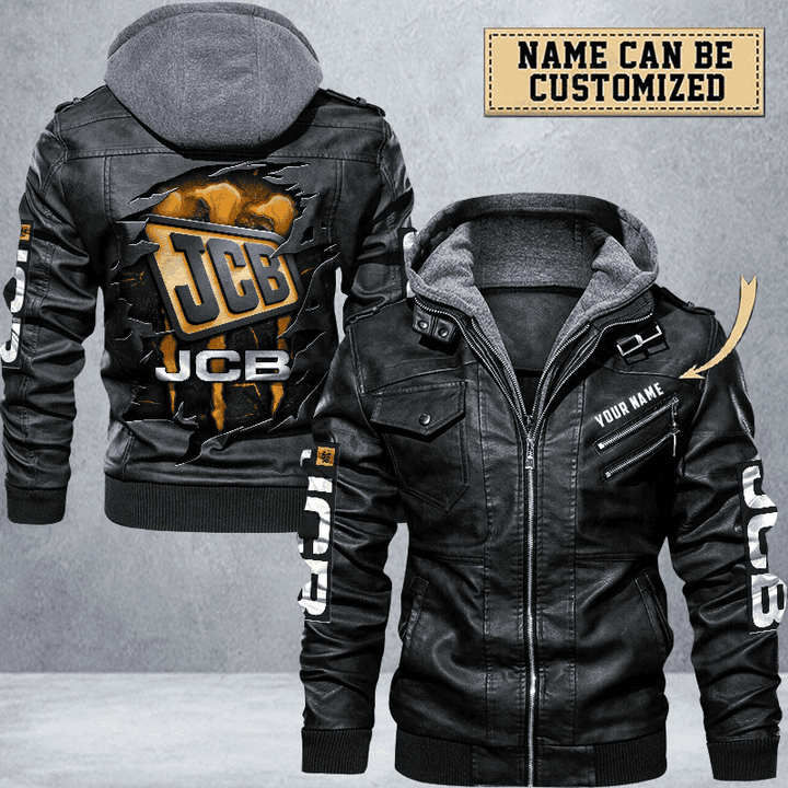 JCB Zip Leather Jacket With Hood - Snakeislandz