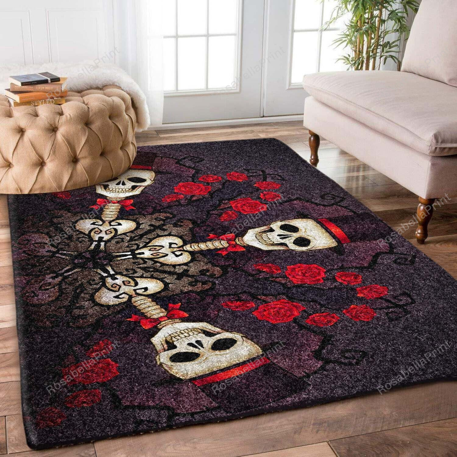 Skull Area Rug Skull Under Desk Rug Great Forest Green Rug - Snakeislandz