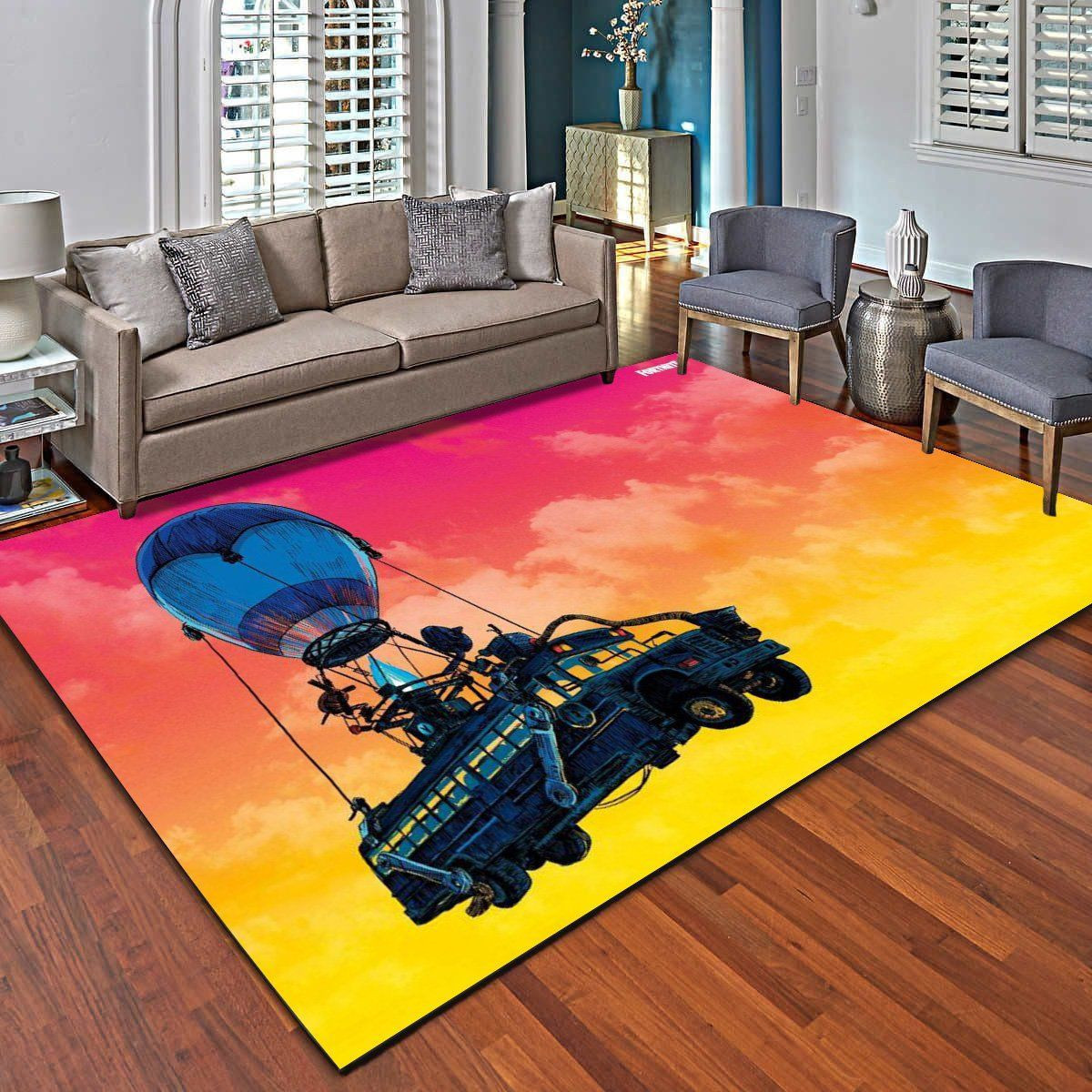 Bus Rug Large Fortnite Battle Bus Landscape Area Rugs, Living Room Carpet - Custom ...