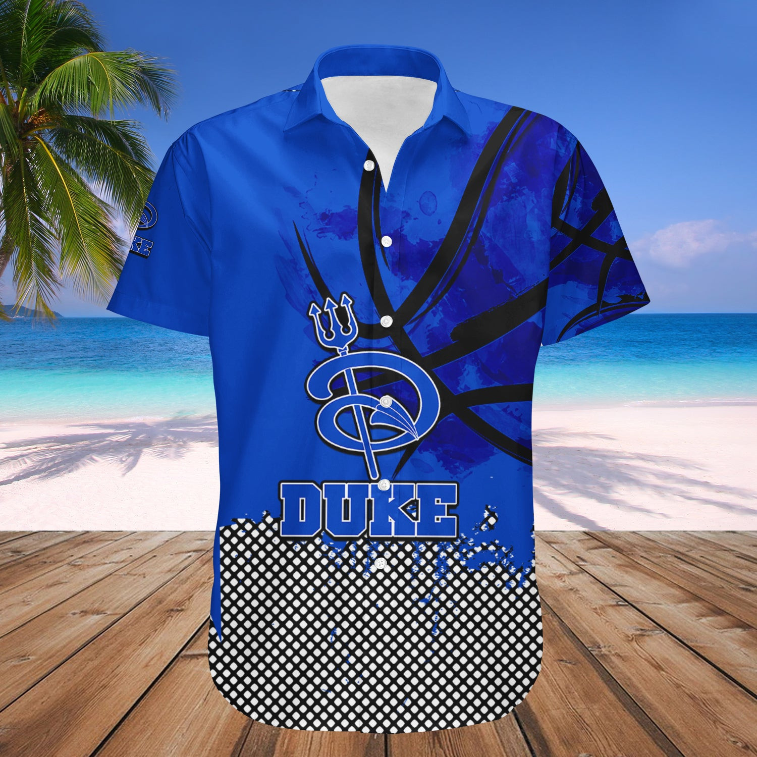 Duke Blue Pattern Duke Blue Devils Hawaiian Shirt Set Basketball Net Grunge Pattern ...