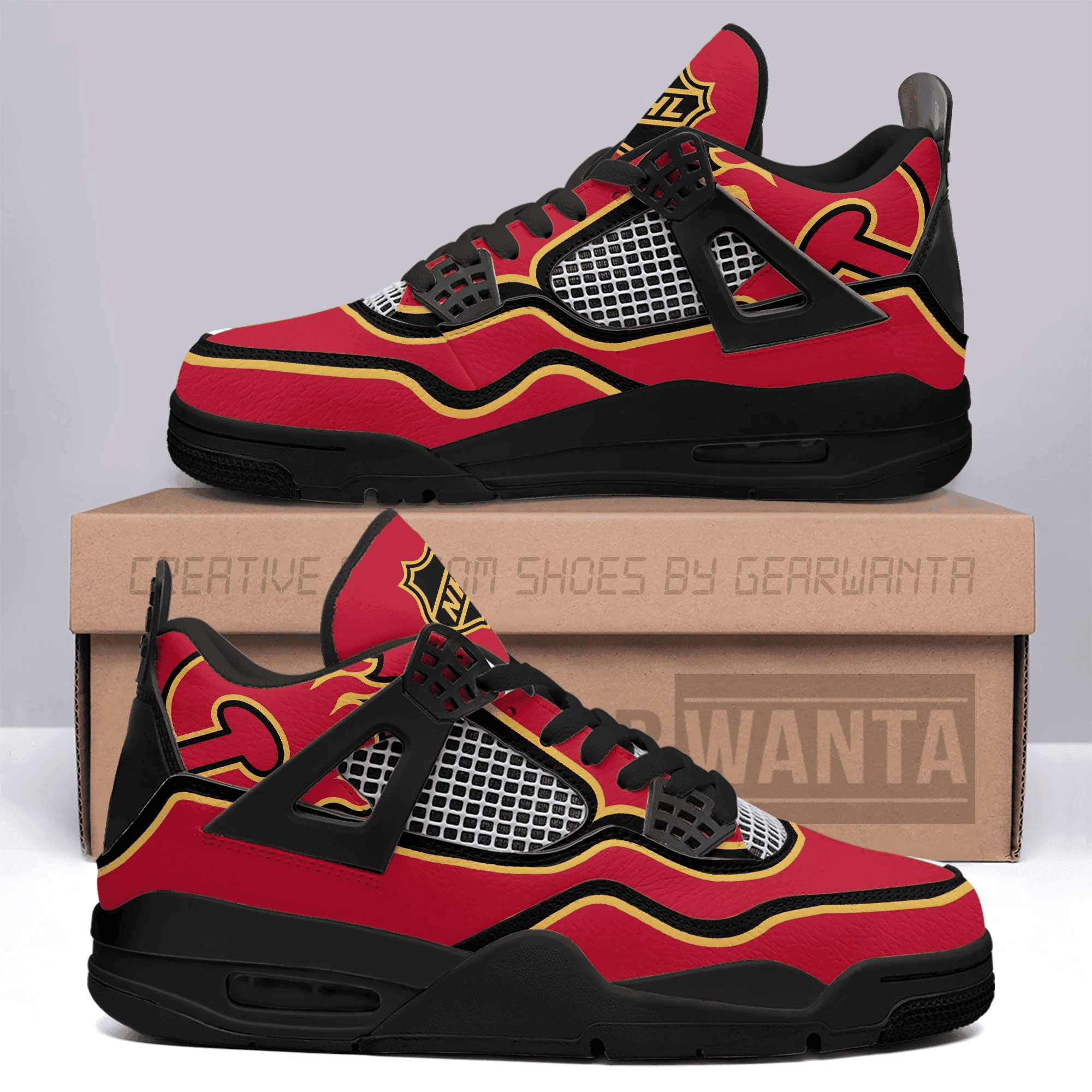 Calgary Flames Air Jordan 4 Sneakers Shoes - Snakeislandz