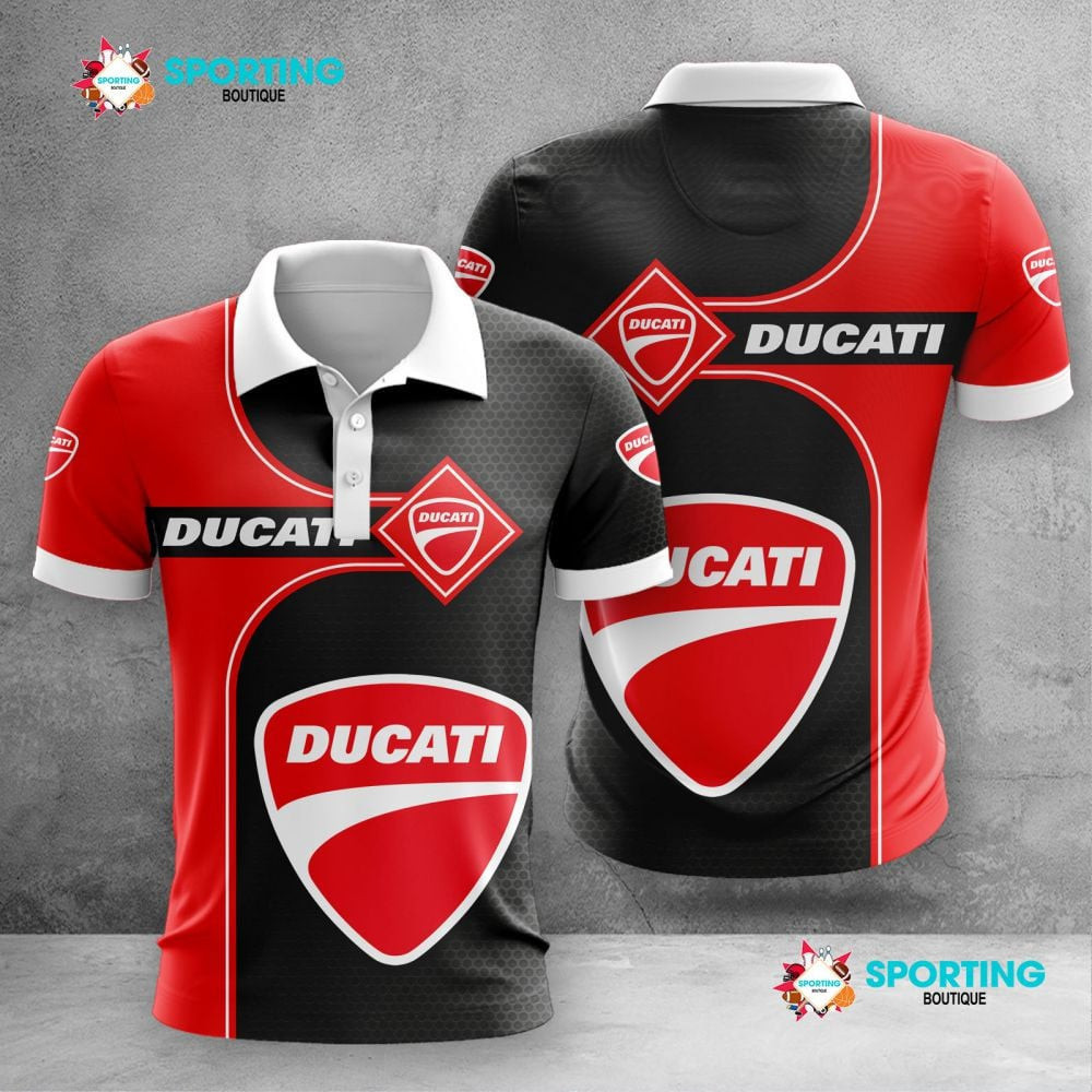 Ducati Logo And Name Hexagon Pattern Printed 3D Polo Shirt - Snakeislandz