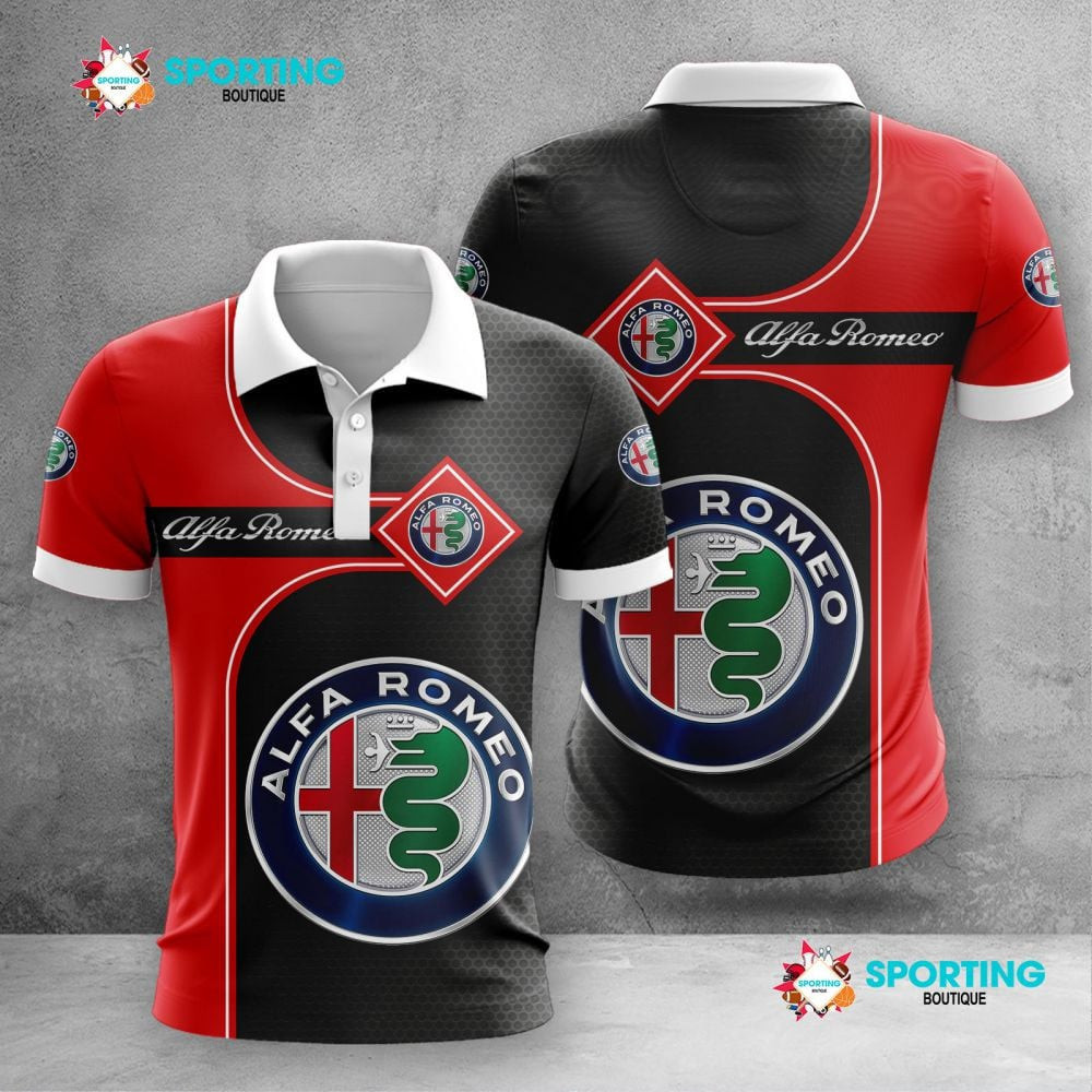 Alfa Romeo Logo And Name Hexagon Pattern Printed 3D Polo Shirt ...