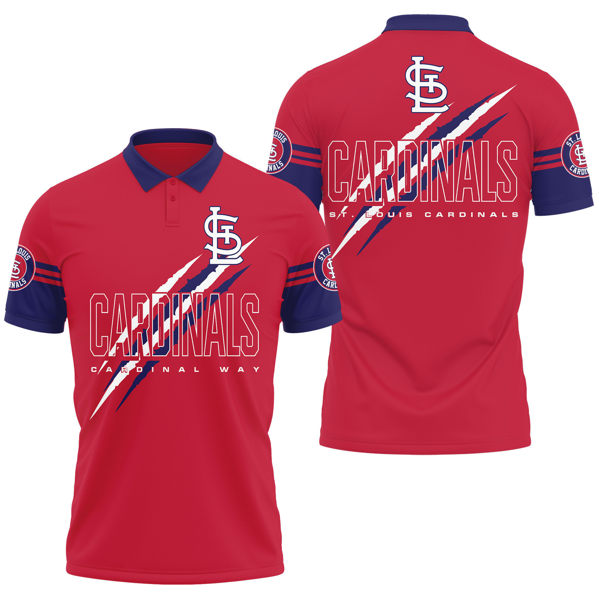 St. Louis Cardinals MLB Cardinal Way Claws Pattern Printed 3D Polo ...