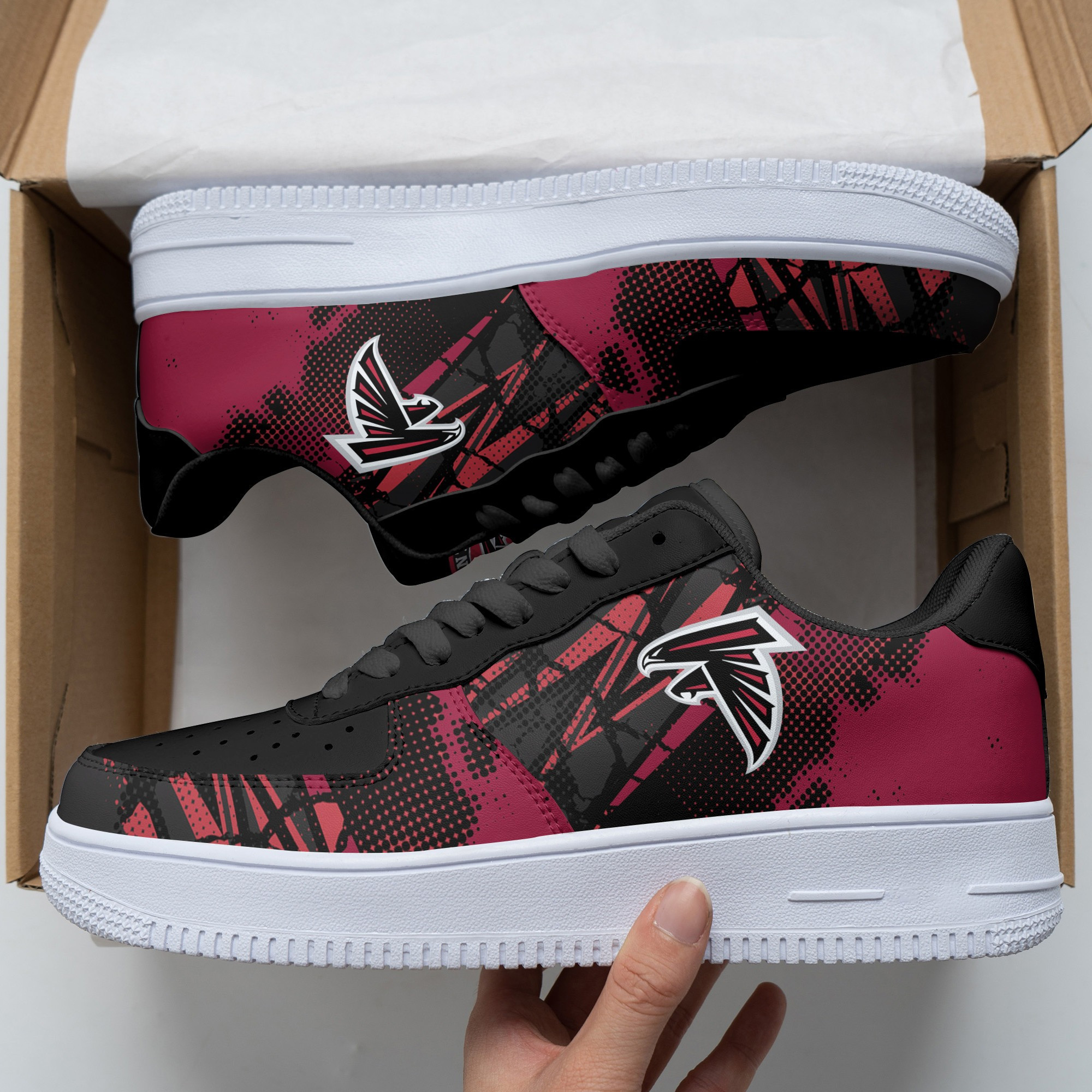 Atlanta Falcons Logo Black & Red Air Force 1 Shoes Sneakers - Snakeislandz