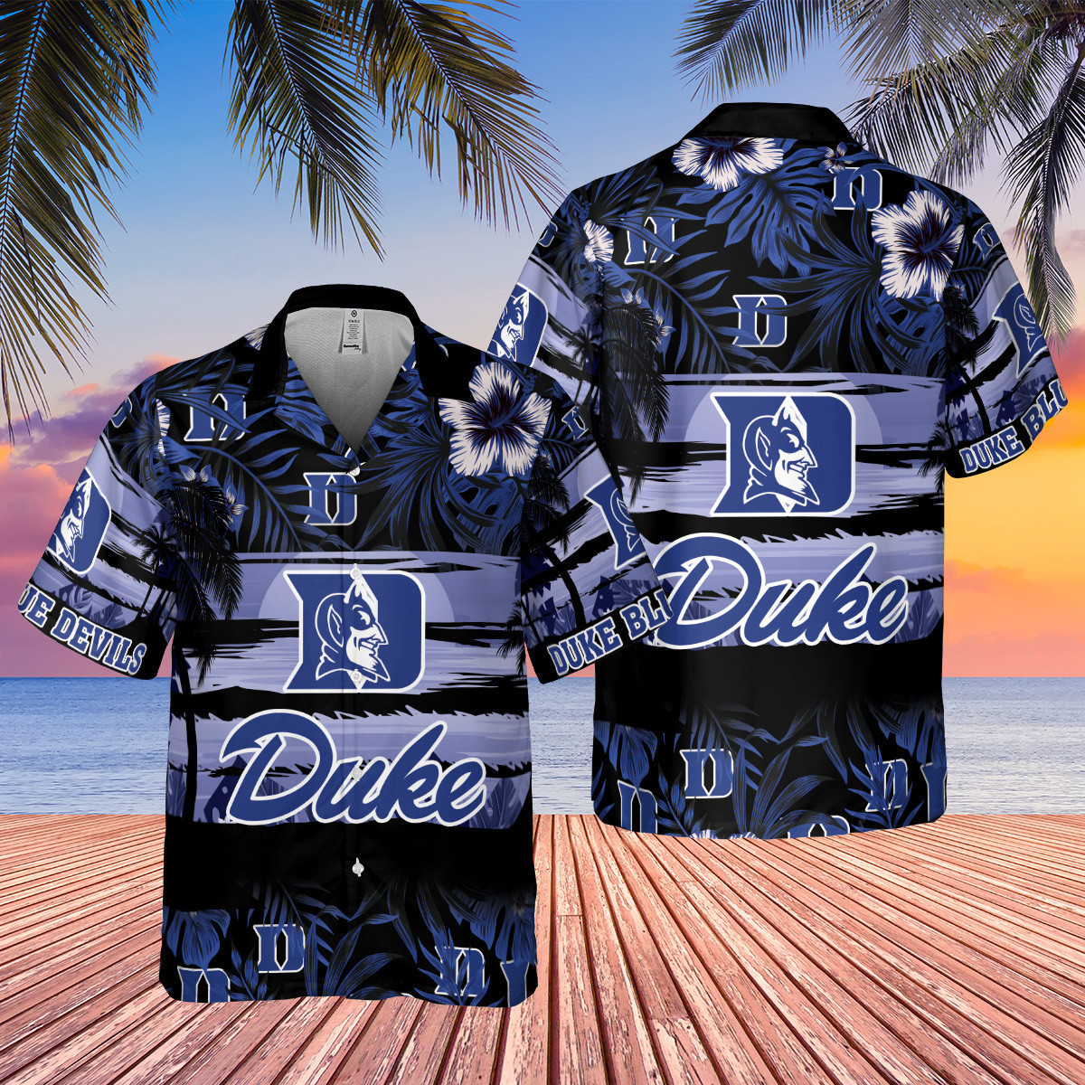 Duke Blue Pattern Duke Blue Devils Palm Leaf Pattern Hawaiian Shirt - Snakeislandz