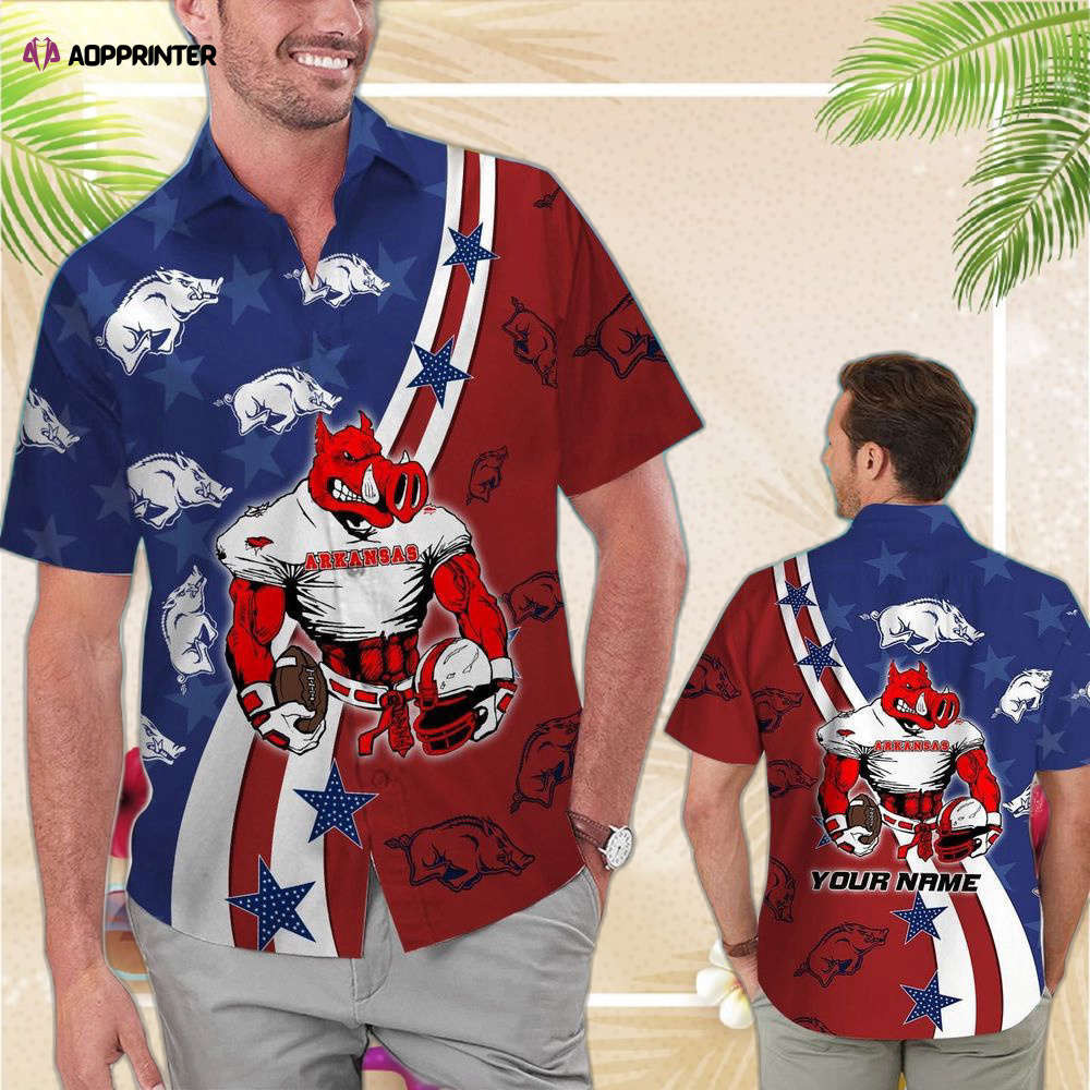 Arkansas Razorbacks American Flag Name Personalized Tropical Aloha ...