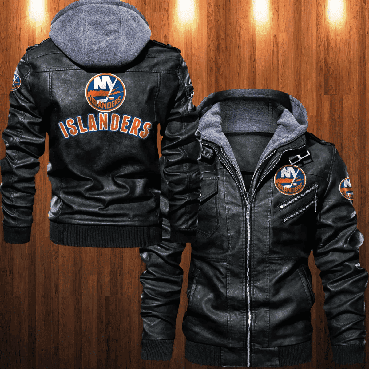 New York Islanders Zip Leather Jacket With Hood - Snakeislandz