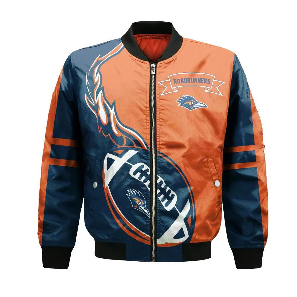 Utsa Jacket Utsa Roadrunners Bomber Jacket 3D Printed Flame Ball Pattern ...