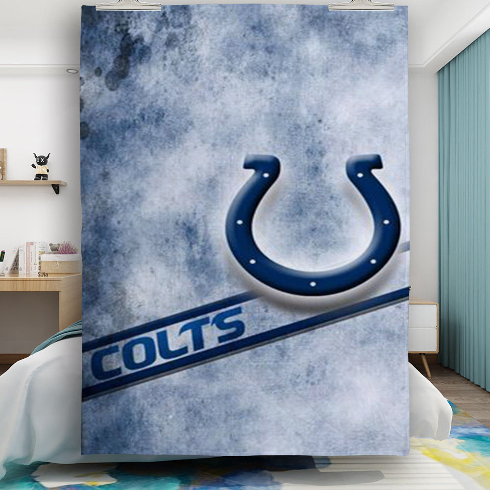Quilt Pattern Colt Indianapolis Colts Horseshoe Color Splash Blue White Gift For Fan 3D ...
