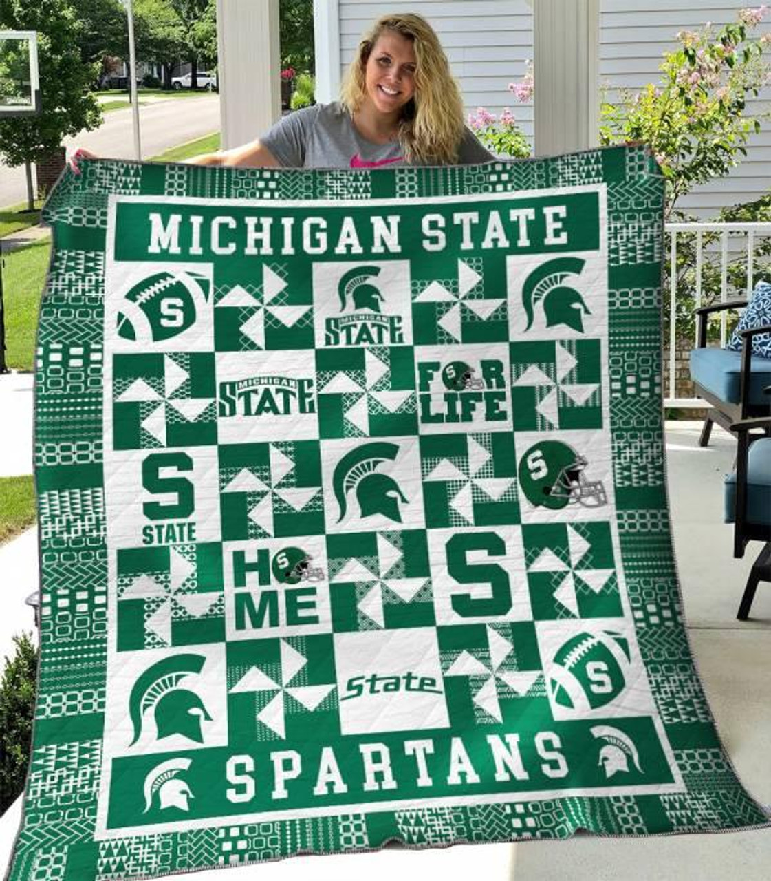 Michigan State Quilt Pattern Michigan State Spartans 3D Full Printing Quilt V4 - Snakeislandz
