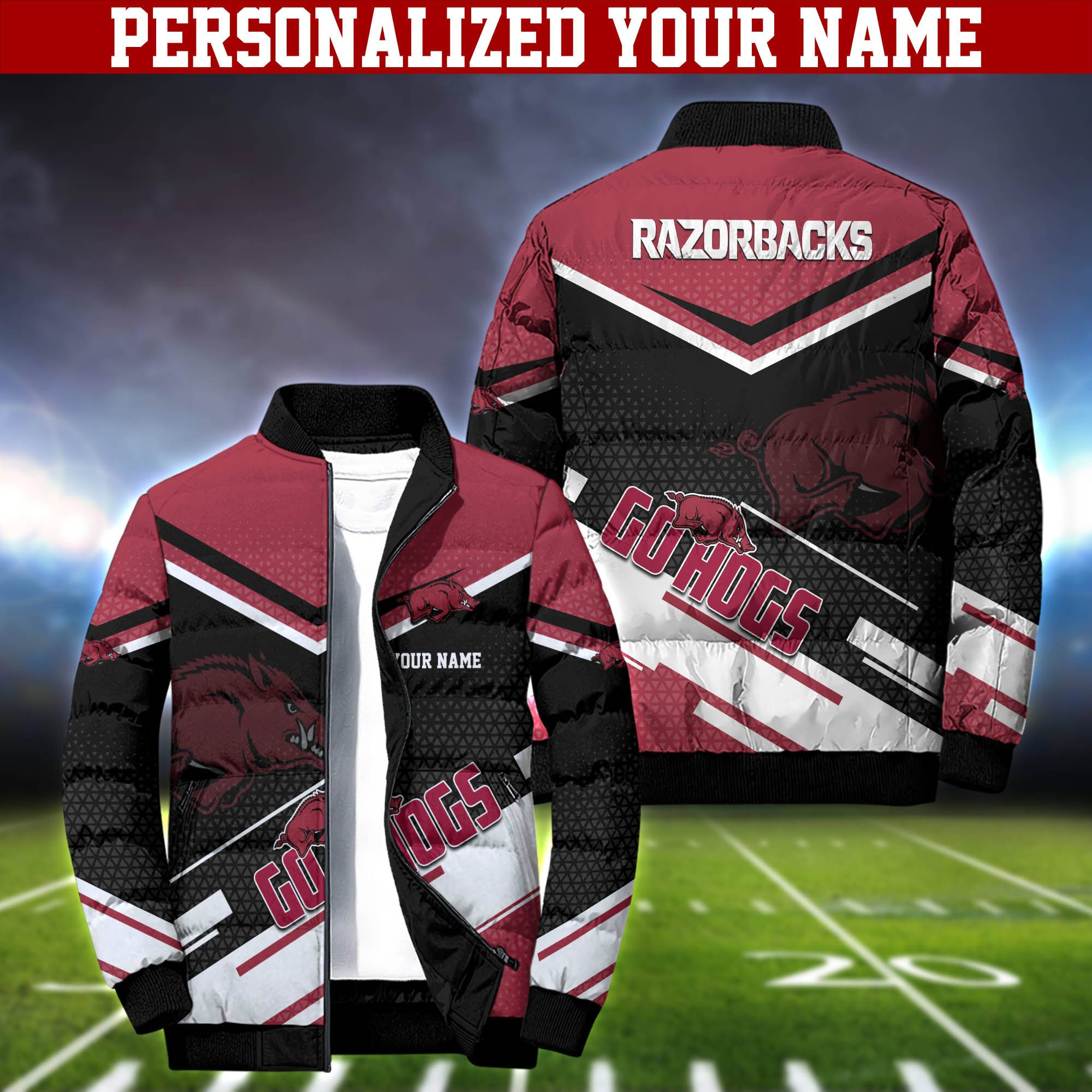 Arkansas Razorbacks Personalized Outdoor Coat Puffer Jacket ETHY-52666 ...