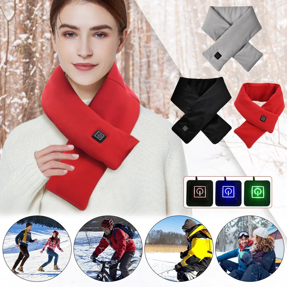 Heated scarf worn outdoors in the snow