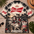 Budweiser Too Old To Care Skeleton Vintage Hawaiian Shirt