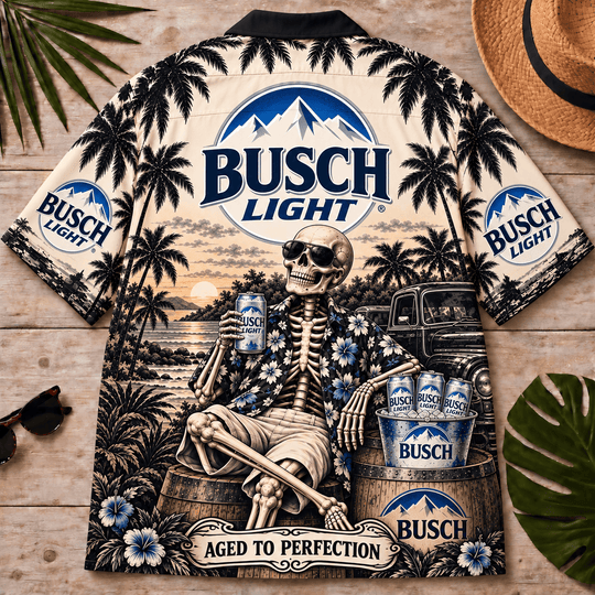 Busch Light Too Old To Care Skeleton Vintage Hawaiian Shirt