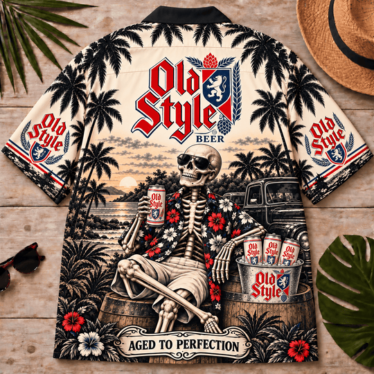 Old Style Beer Too Old To Care Skeleton Vintage Hawaiian Shirt