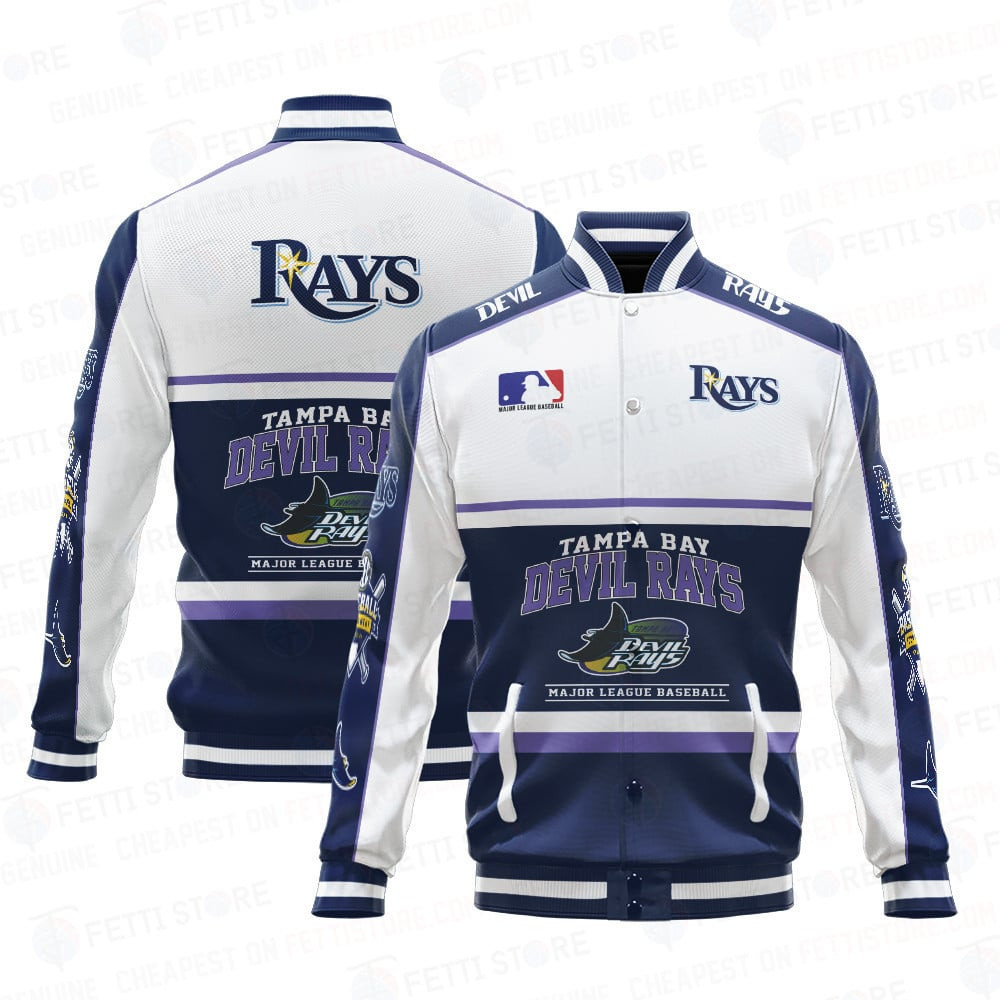 Tampa Rays Pattern Tampa Bay Ray Baseball White And Dark Blue Pattern Varsity Jacket ...