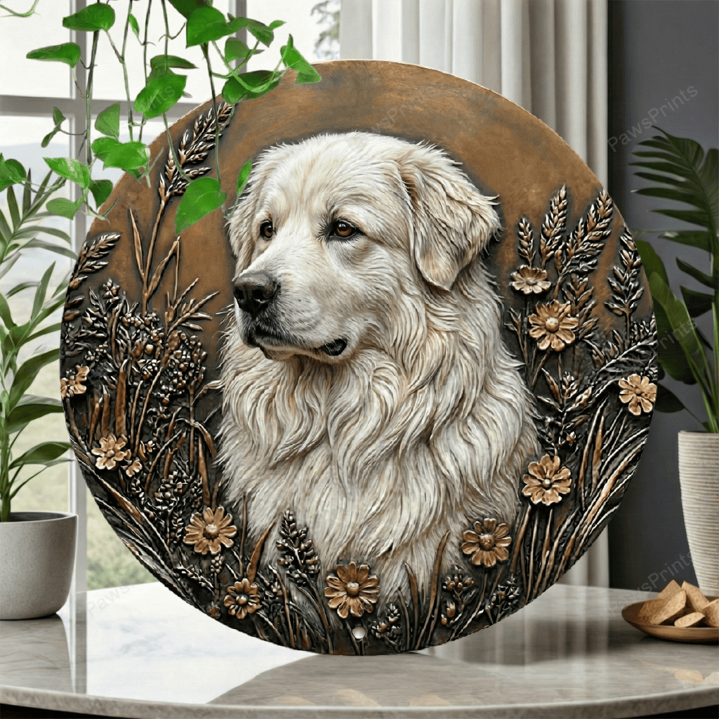 Pyrenees Premi Great Pyrenees Premium Round Metal Sign - Giftisfun