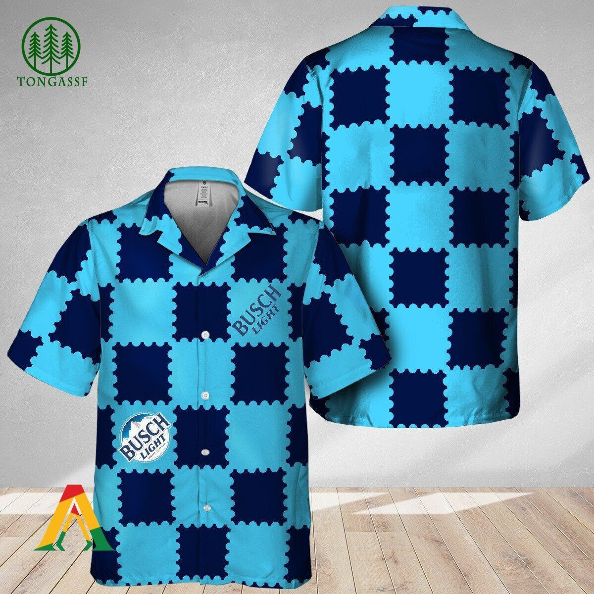 Limited Busch Light Hawaiian Shirt Blue Gingham Pattern - Jaimeolivar