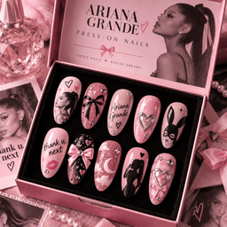 Ariana Grande Pink Portrait and Bow Press-On Nail Set for Pop Fans NTT