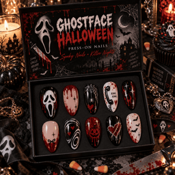 Ghostface Halloween Scream Mask Press-On Nail Set for Horror Fans NTT