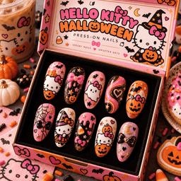 Hello Kitty Halloween Pumpkins and Bows Press-On Nail Set for Spooky Cute Fans NTT