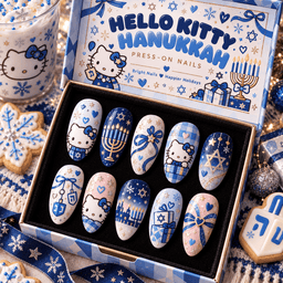 Hello Kitty Hanukkah Blue Menorah Press-On Nail Set for Holiday Fans NTT