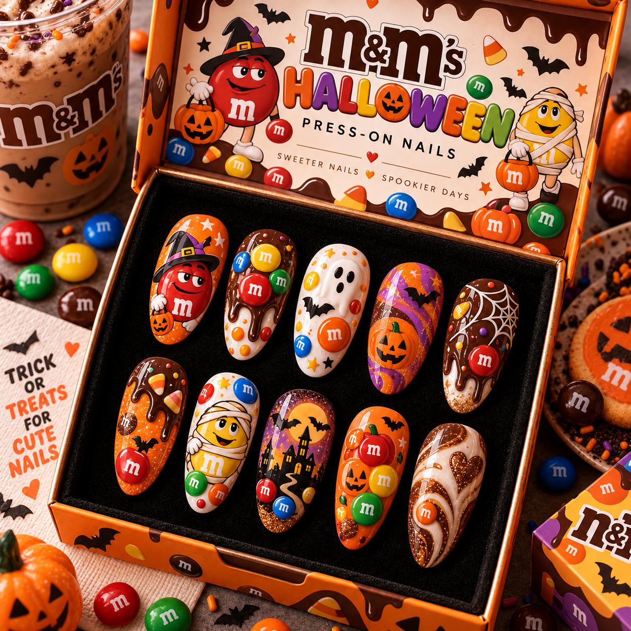 M&M’s Halloween Candy Characters Press-On Nail Set for Spooky Sweet Fans NTT