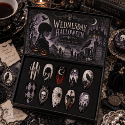 Wednesday Addams Halloween Gothic Portrait Press-On Nail Set for Spooky Fans NTT