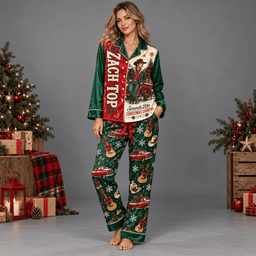 ZZ Top Portrait Green Reindeer Christmas Pattern Long Sleeve Pajamas Set NDN Worn Pajamas Mockup
