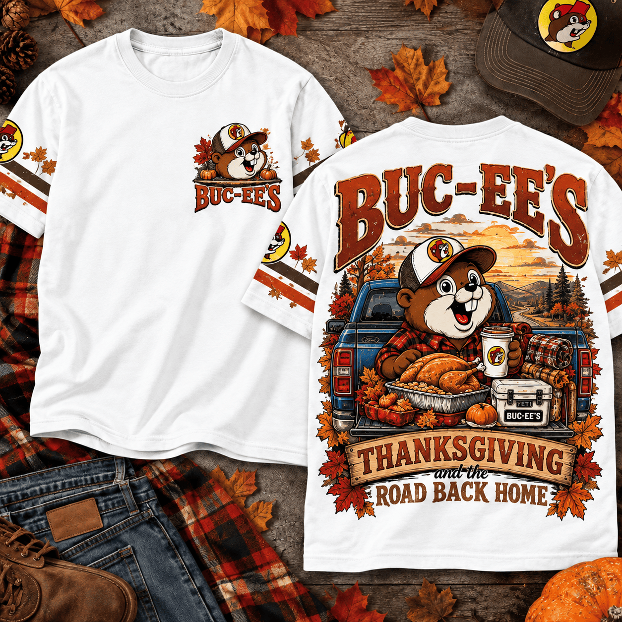 Buc Ees Thanksgiving Road Back Home T-Shirt for Cozy Fall Family Gatherings NTT White