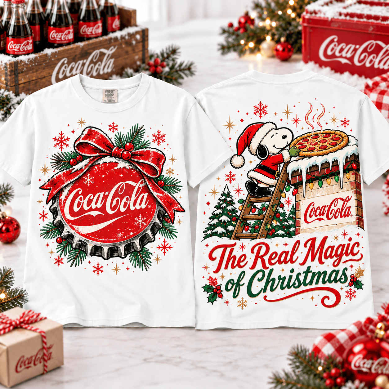 Snoopy Coca Cola Christmas Magic T-Shirt for Fans of Cozy Holiday Celebrations NTT White