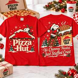 Snoopy Pizza Hut Christmas Pizza T-Shirt for Fans of Festive Holiday Snack Runs NTT Red