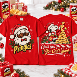 Snoopy Pringles Christmas Snack Tree T-Shirt for Fans of Playful Holiday Treats NTT Red
