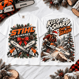 Stihl Christmas Chainsaw Winter Forest T-Shirt for Fans Who Keep the Season Sharp NTT White