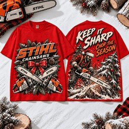 Stihl Christmas Chainsaw Winter Forest T-Shirt for Fans Who Keep the Season Sharp NTT Red