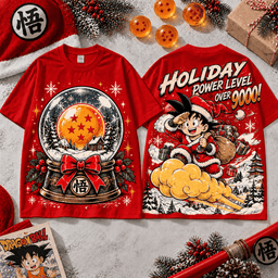 Dragon Ball Goku Holiday Power T-Shirt for Anime Fans Celebrating the Christmas Season NTT Red