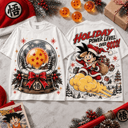 Dragon Ball Goku Holiday Power T-Shirt for Anime Fans Celebrating the Christmas Season NTT White