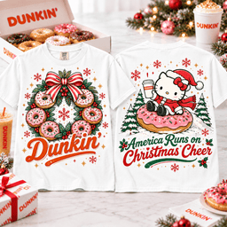 Hello Kitty Dunkin Christmas Donut Wreath T-Shirt for Fans of Festive Coffee Breaks NTT White
