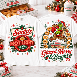 The Grinch Krispy Kreme Christmas Hot Light T-Shirt for Fans of Holiday Donuts NTT White