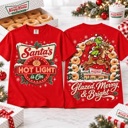 The Grinch Krispy Kreme Christmas Hot Light T-Shirt for Fans of Holiday Donuts NTT Red