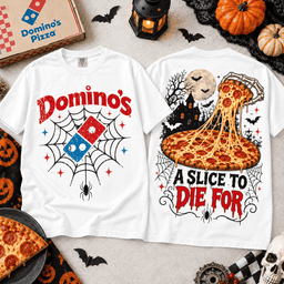 Jack Skellington Dominos Halloween Pizza T-Shirt for Fans of Spooky Late Night Snacks NTT White