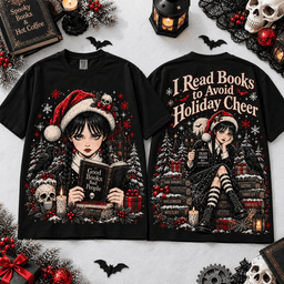 Wednesday Addams Christmas Book Lover T-Shirt for Readers Who Avoid the Holiday Cheer NTT Black