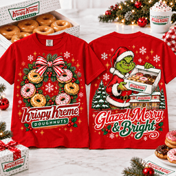 The Grinch Krispy Kreme Glazed Merry and Bright T-Shirt for Festive Donut Lovers NTT Red
