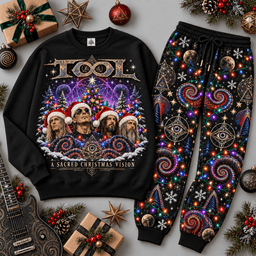 Tool Sacred Christmas Vision Spiral Eye Sweater Jogger Set for Progressive Metal Fans NDN Black Flat