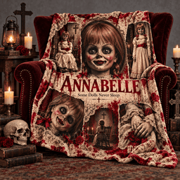 Annabelle Doll Portrait And Red Lettering Fleece Blanket For Fans Of Haunted Nights NDN Standalone Blanket