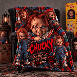 Chucky Scarred Doll And Diagonal Knife Fleece Blanket For A Frightful Movie Marathon NDN Standalone Blanket
