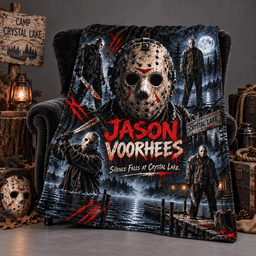 Jason Voorhees Hockey Mask And Moonlit Lake Fleece Blanket For Fans Of Campfire Chills NDN Standalone Blanket
